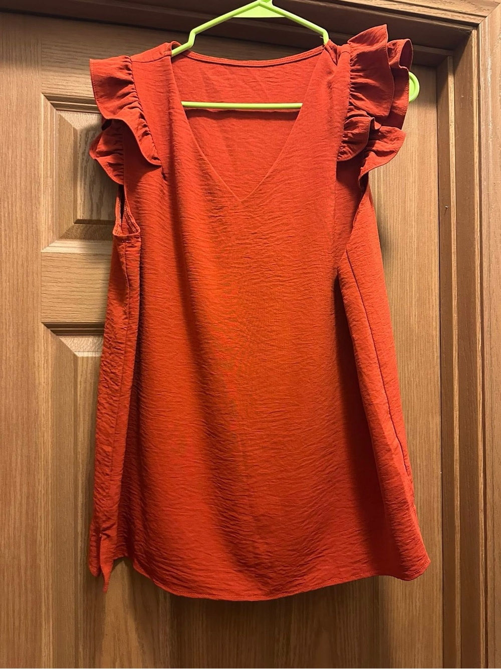 Women's Ruffle Sleeve V-Neck Top - Orange